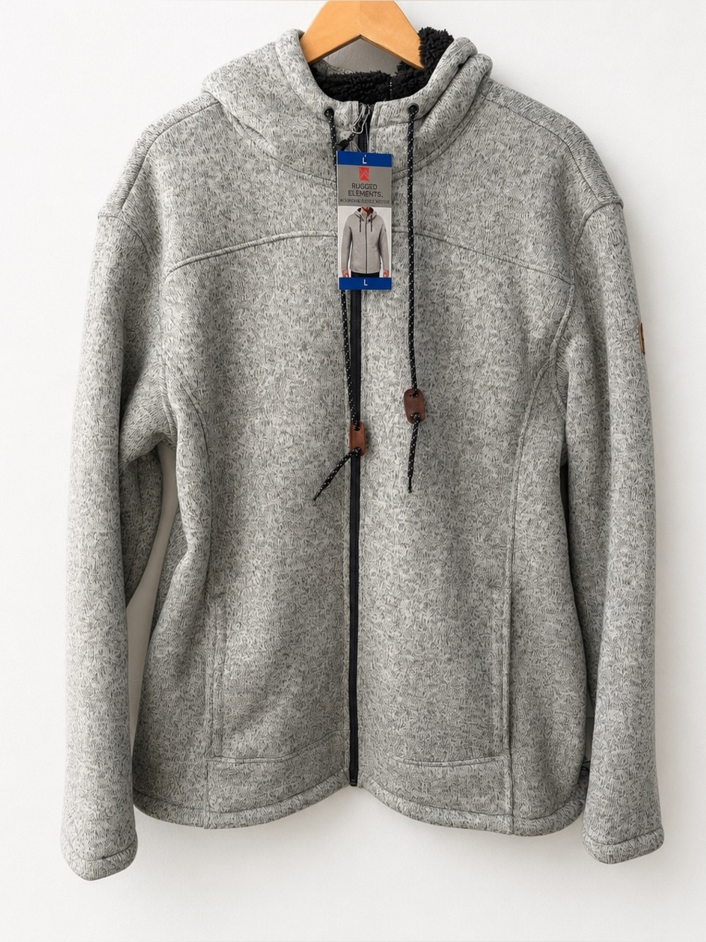 NWT Rugged Elements Mountain Fleece Hoodie Jacket Gray Sherpa Lined Large